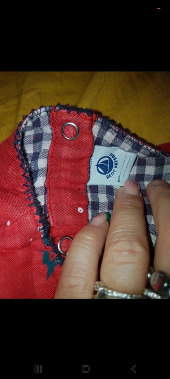 Robe blouse tunique petit bateau 18 mois rouge fleurs Noël doré - photo numéro 3