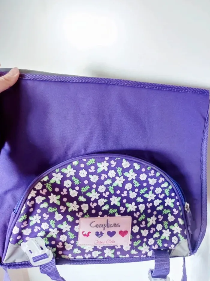 Cartable scolaire violet fleur rose / Complices - 35x30cm - photo numéro 4