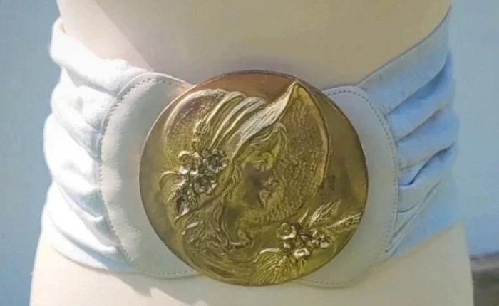 💎Grosse ceinture femme gris crème boucle femme vintage authentique taille XS s cuir coton - photo numéro 5