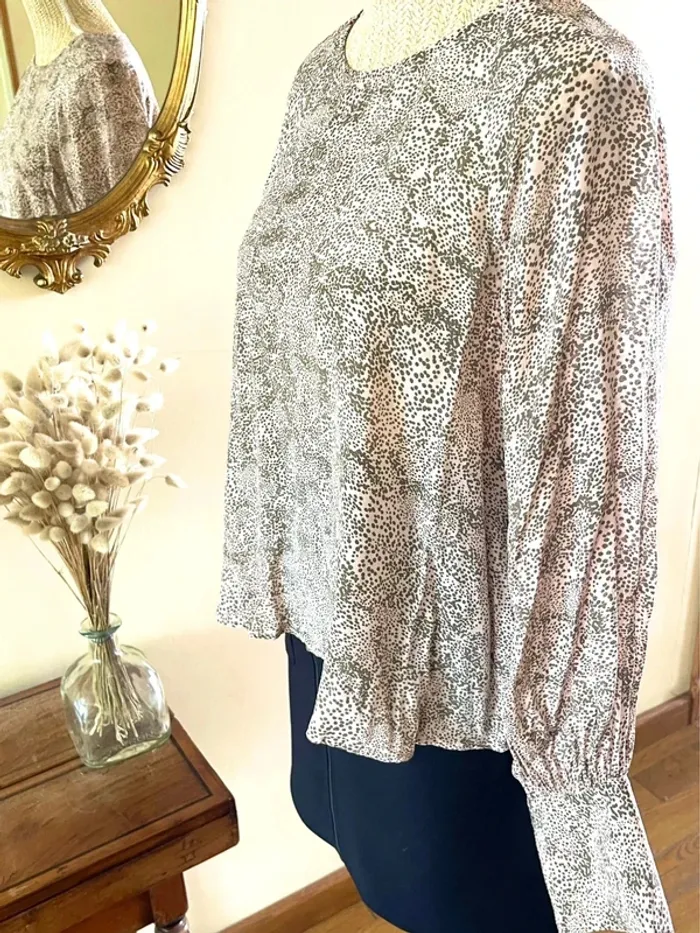 Sublime blouse manche longue fluide mango taille XL rose à motif - photo numéro 3