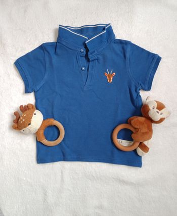 Tee shirt/polo bleu animaux manches courtes 23 mois 86cm obaïbi 