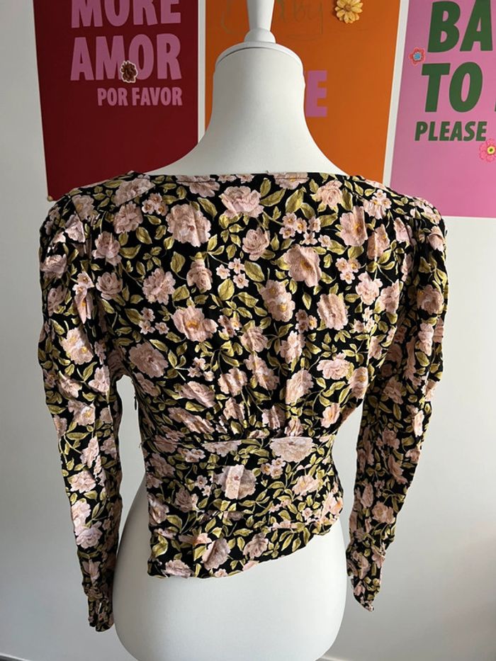 Blouse Décolletée en V Fleurie Manches longues Zara - photo numéro 2