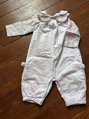 Ensemble Jacadi salopette chemisier paon rose 6 mois