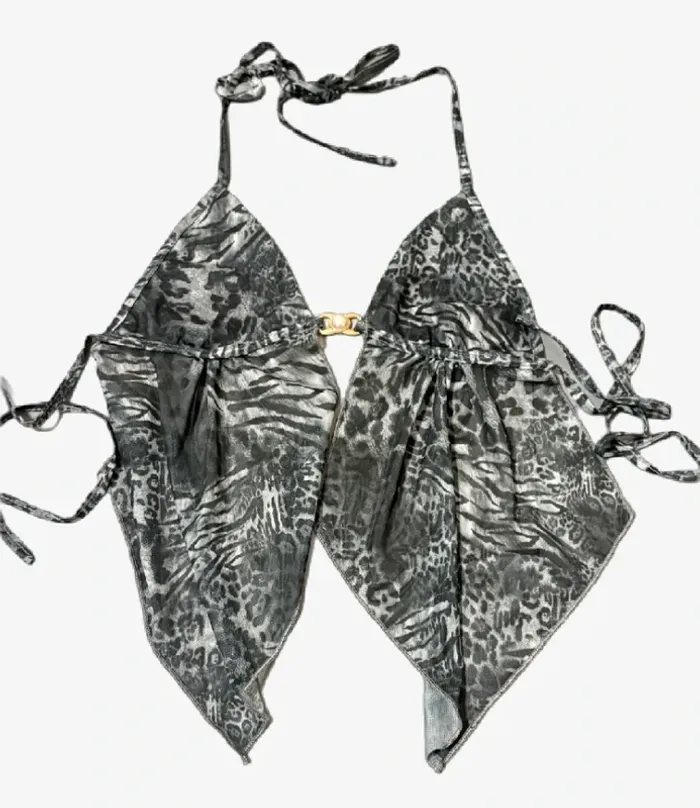 🌼Top corto sin espalda con estampado de leopardo con abertura