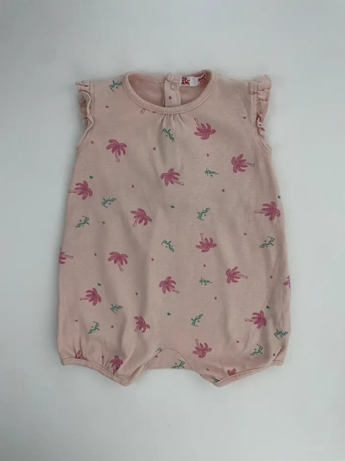 Barboteuse rose à imprimé palmiers – DPAM – 3 mois (60 cm)
