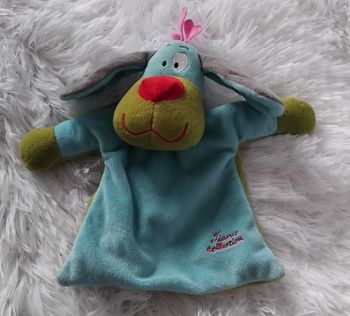 Doudou chien plat turquoise et vert - Ti Amo
