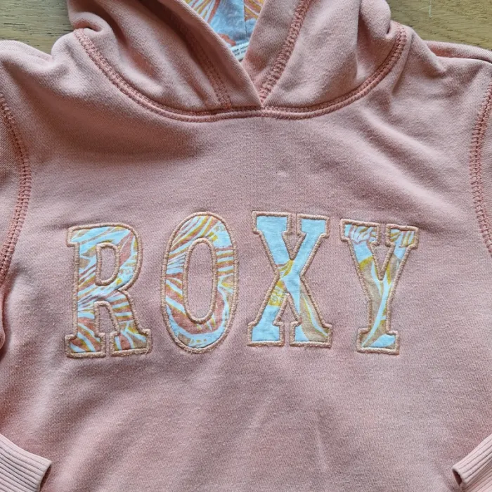 Sweat à capuche 10 ans Roxy abricot avec fleurs exotiques - photo numéro 2