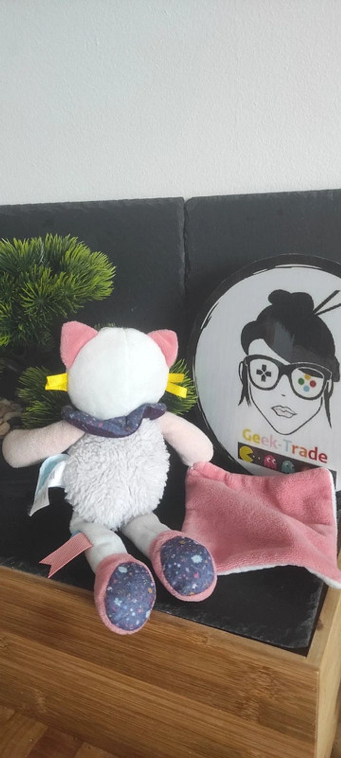 doudou chat pollen baby nat mouchoir rose violet peluche fleur bn0441 Fourrure - photo numéro 2