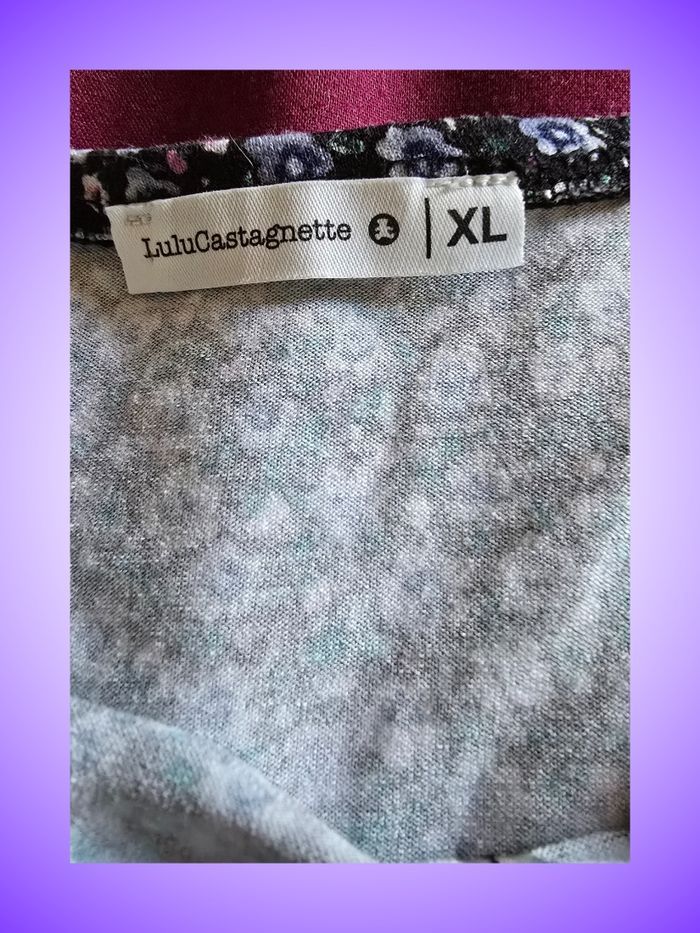 Crop Top Lulu Castagnette – Imprimé Fleuri / Liberty – Encolure Dégagée – Noir & Violet – Taille 42 XL – Très Bon État - photo numéro 5