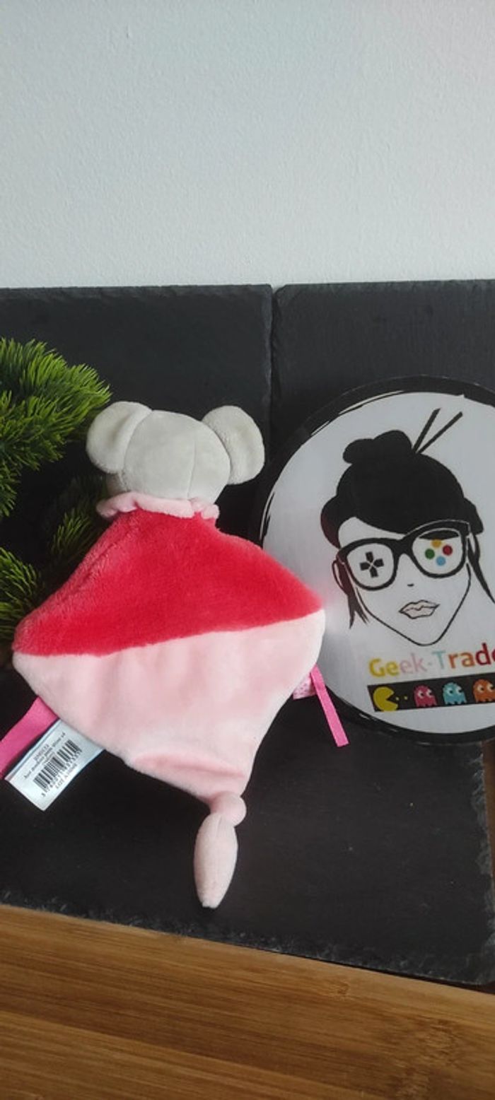 Super doudou attache sucette souris rose rouge coeur gris bn0133 losange carré - photo numéro 2