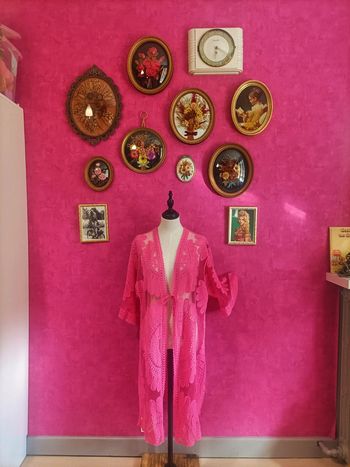 Gilet/kimono femme rose à manches courtes style bohème