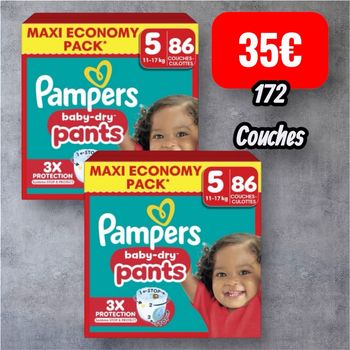 Couches Pampers baby dry pants maxi Economy pack taille 5 11/17kg 172 couches