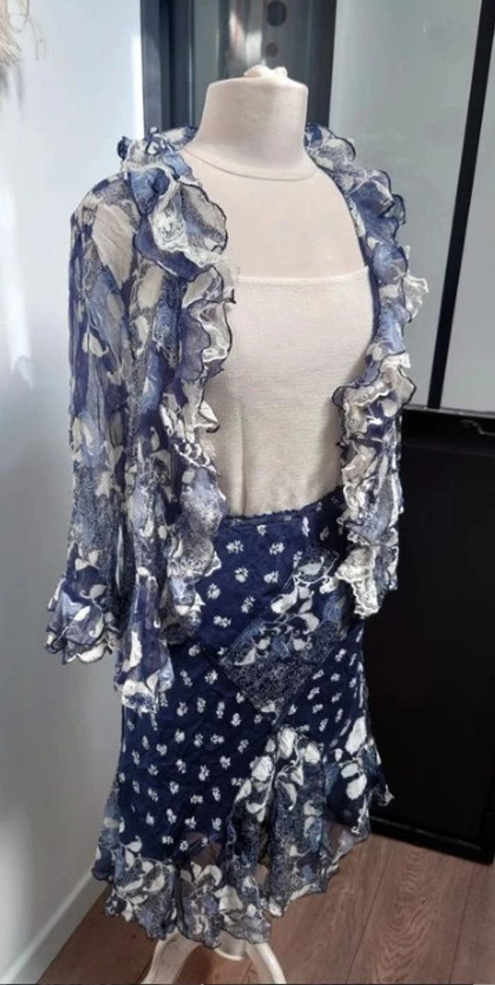 Ensemble jupe et veste d'été en soie t 40-42