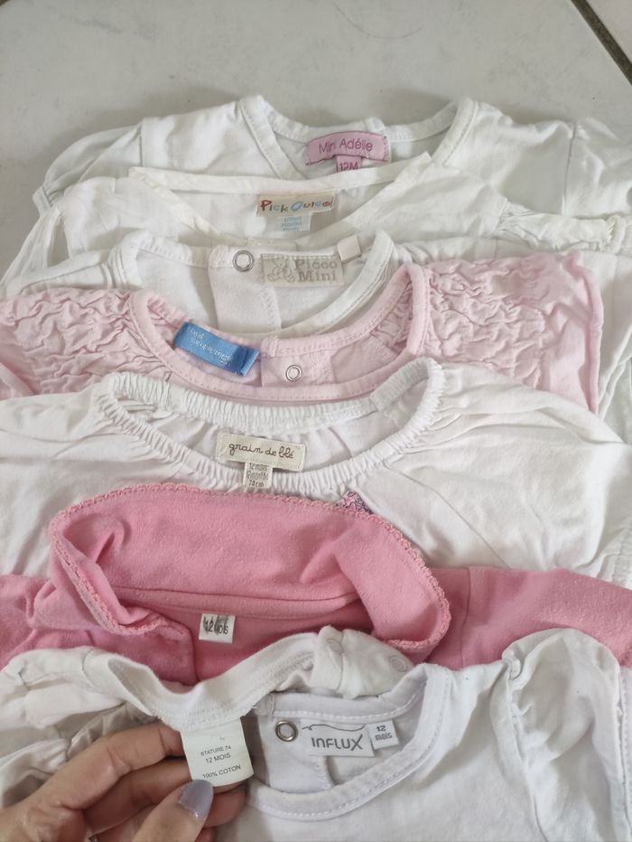 Lot de 8 tee-shirt fille 12 mois rose et blanc - photo numéro 3