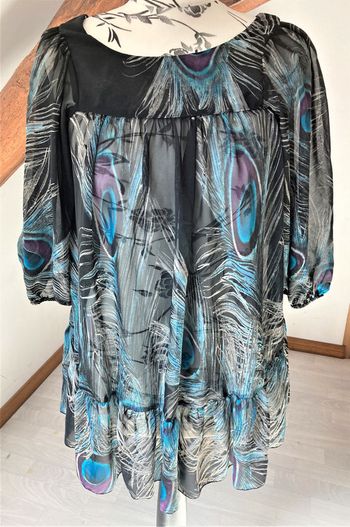 Blouse/tunique noire motifs plumes taille 36/38