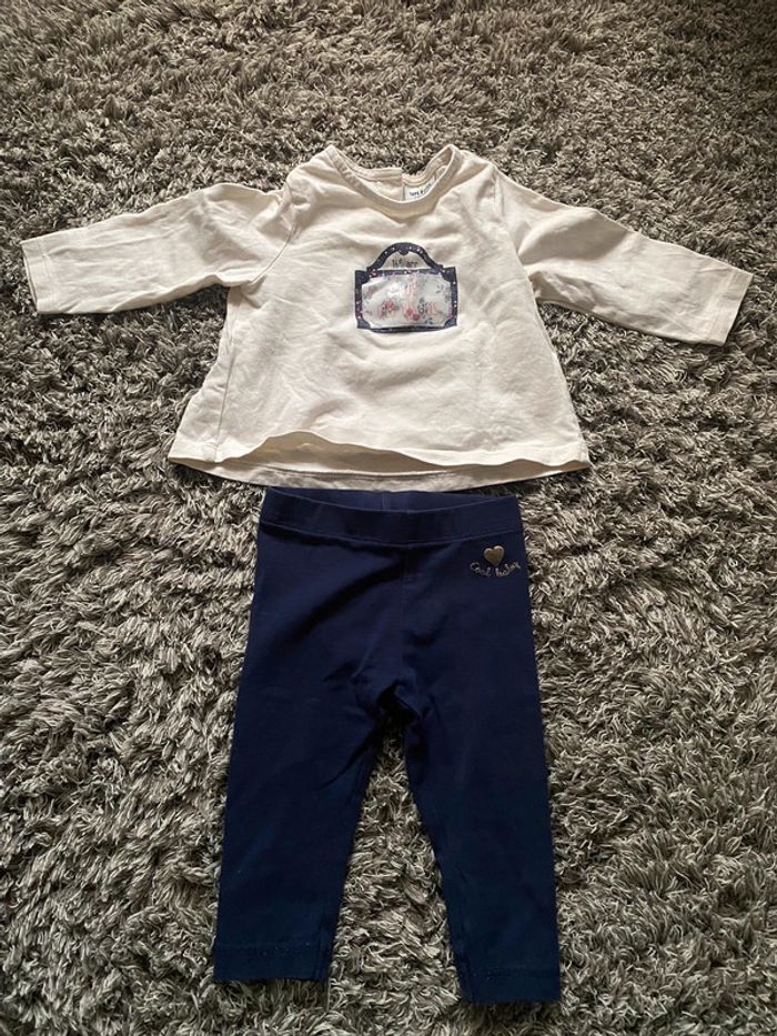Ensemble t-shirt manches longues, legging marine 6mois