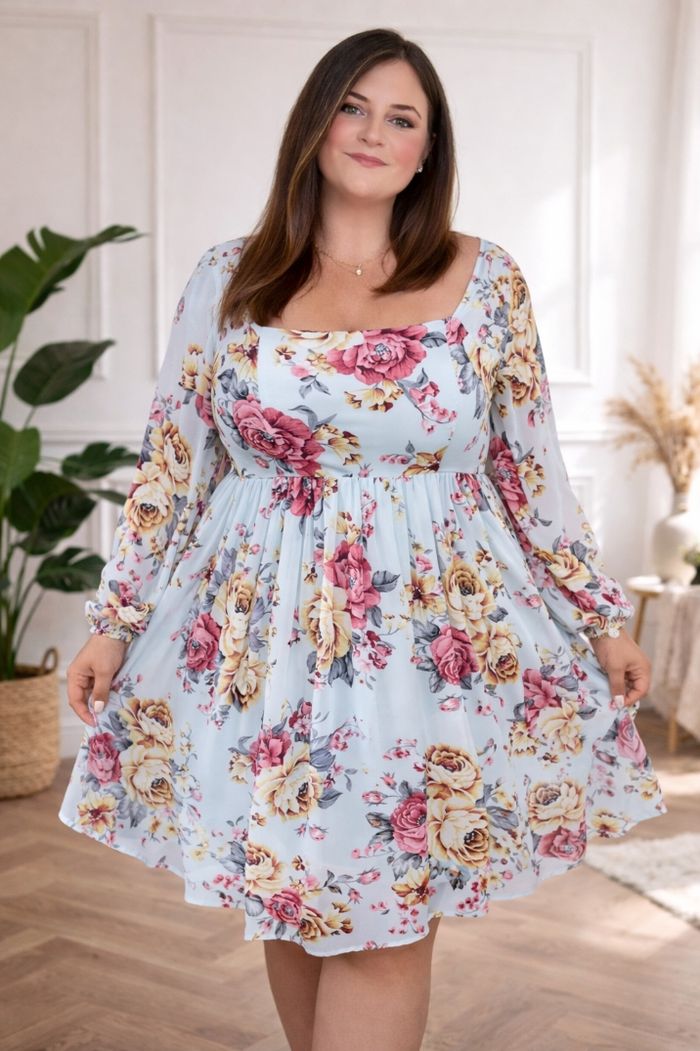 Robe manches longues bouffantes bleu clair et multicolore Femme taille 54 marque Asos đź’Ť