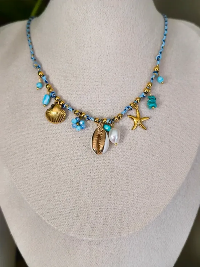 Collier doré et turquoise avec charms marins et fleur - photo numéro 7