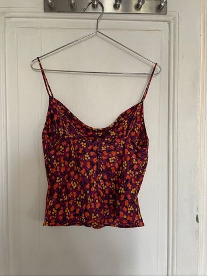 Débardeur//top fleuri orange jaune et violet Zara - photo numéro 5