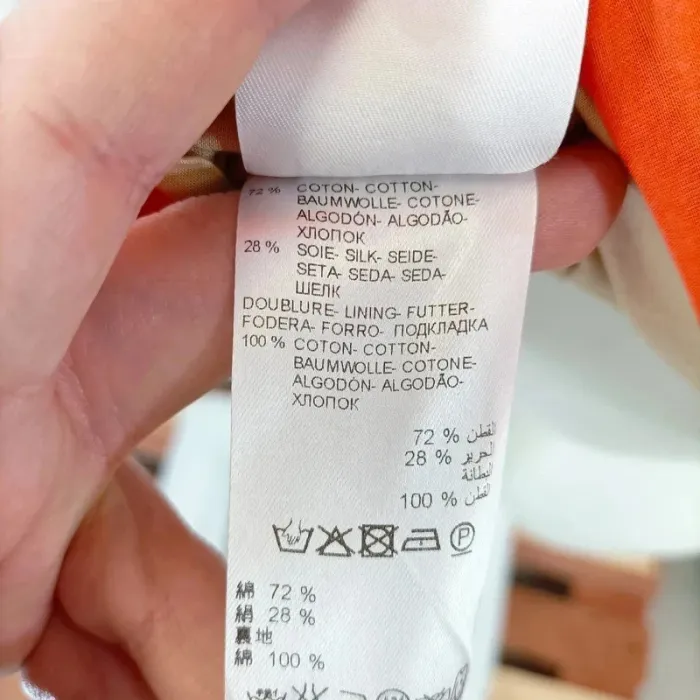 Robe d'été Orange, plastron fleurs Col rond et dos en V Taille M - Coton/Soie A440 - photo numéro 8