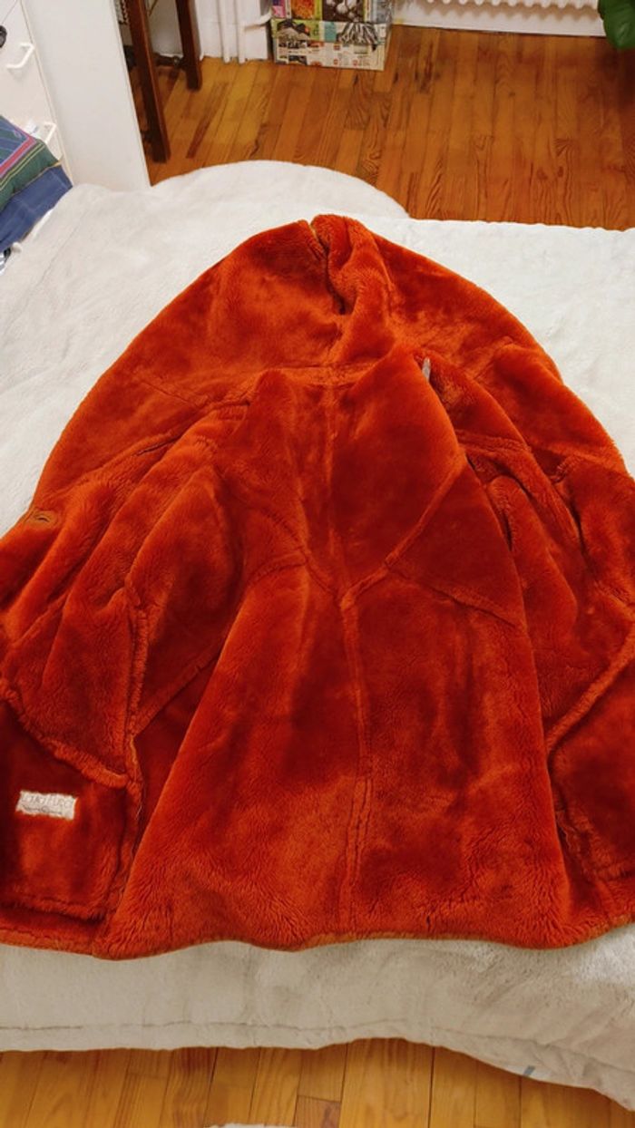 Beau manteau vintage orange foncé peau de mouton retourné shearling montone sheepskin - photo numéro 13