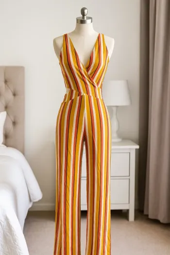 Combinaison Rayée Jaune Moutarde, Orange & Blanche, Découpes Taille - Undiz - Taille S