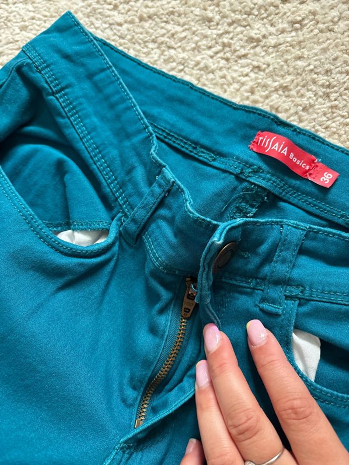 Jean skinny bleu vert canard - photo numéro 4