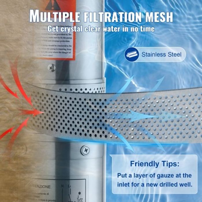 VEVOR Pompe Immergée pour Puits Profond, 1100 W, Pompe à Eau Acier Inoxydable, Débit 7,1 m³/h, 105 m, avec Cordon Électrique 19,4 m, Pompe Étanche IP68 pour Usage Domestique, Irrigation Industrielle - photo numéro 6