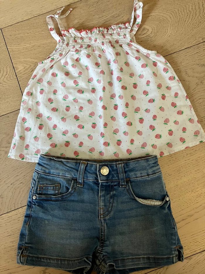 Ensemble blouse à bretelles + short en jeans 2-3ans H&M