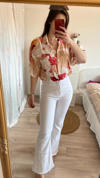 Chemise ample chic rose et blanc manches courte