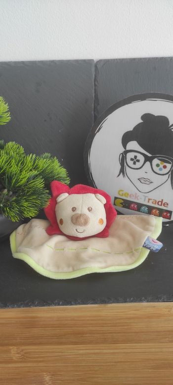 Doudou Peluche Plat Rond Lion Beige Rouge Vert Orange Sucre D'Orge  Ancien