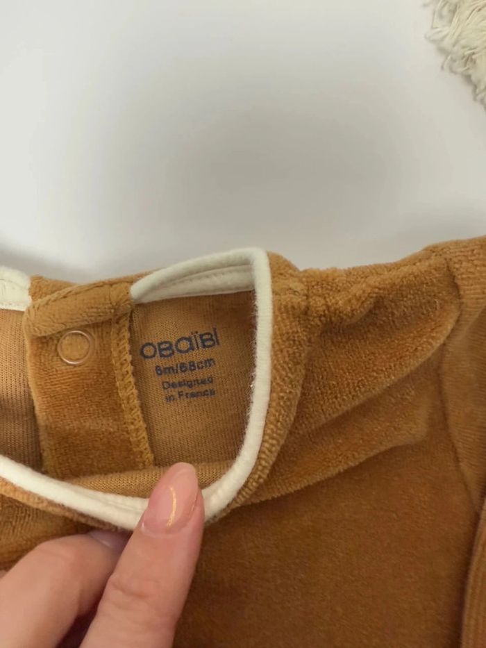 Pyjama velours Obaibi marron taille 6 mois, 68 cm parfait état - photo numéro 3