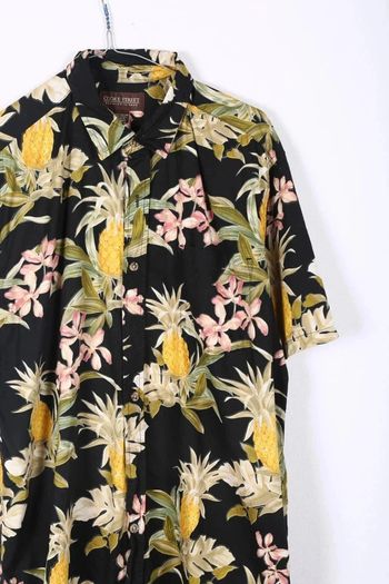 Chemise Hawaïenne vintage 90's en coton motif fleurs, fruits et ananas (#250032)