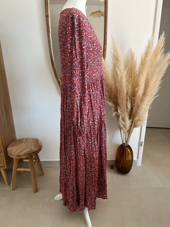 Robe longue à manches longues rouge et fleurie Vie ta vie - photo numéro 7
