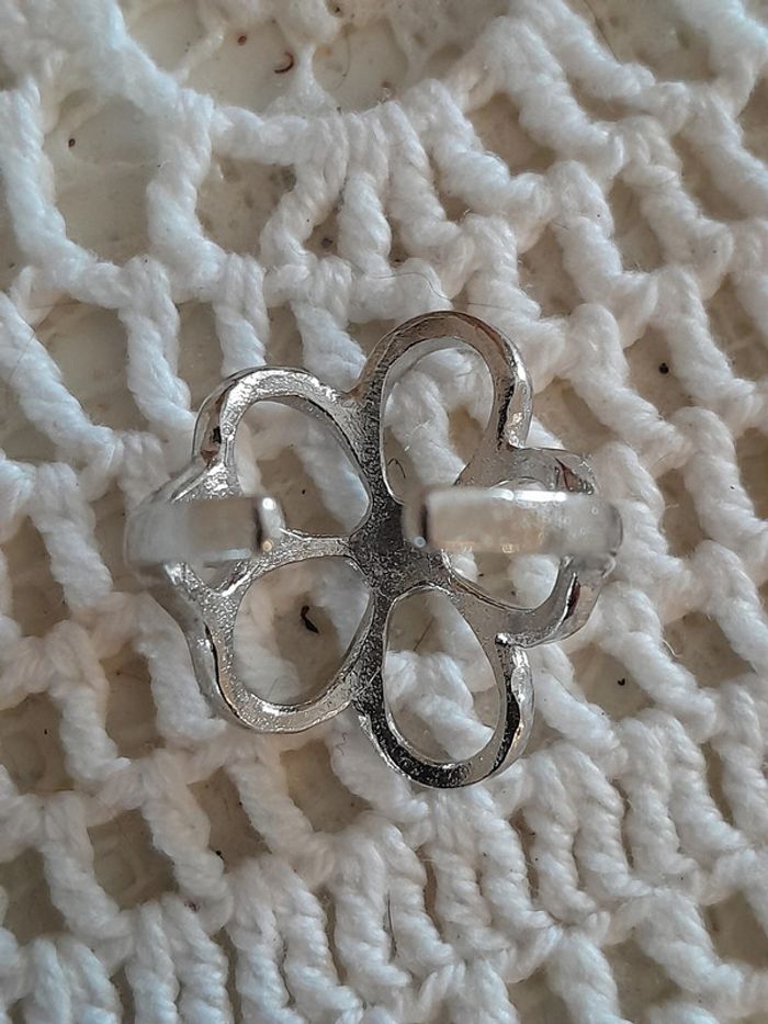 Bague plaquée argent, fleur, couleur argentée, réglable - photo numéro 4