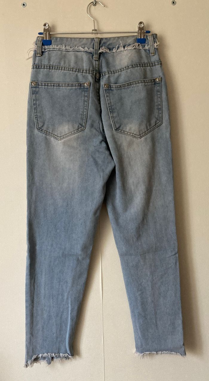 jeans droit effiloché à la taille - photo numéro 3