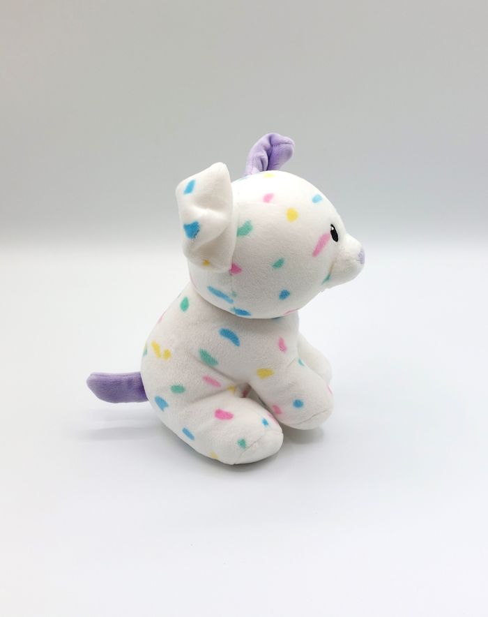 Peluche douce doudou chien TY blanc mauve violet confettis multicolores 16 cm - photo numéro 3
