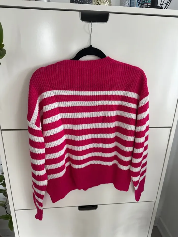 Pull marinière - rose et blanc - photo numéro 3