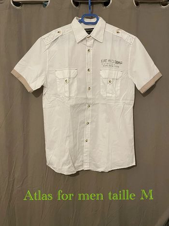 Chemise à manches courtes blanc et beige à motifs écriture Atlas for men taille M