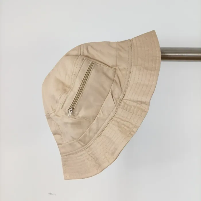 Bob beige crème unisexe 100 % coton avec poches zippées, taille 58 cm, chapeau pratique été T008
