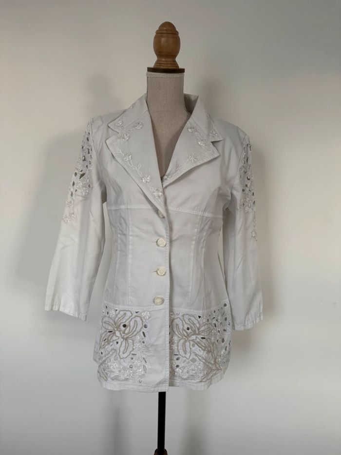 Veste blazer dentelle broderie vestido stretch denim manches vest manteau blouson Giacca jacket - photo numéro 2