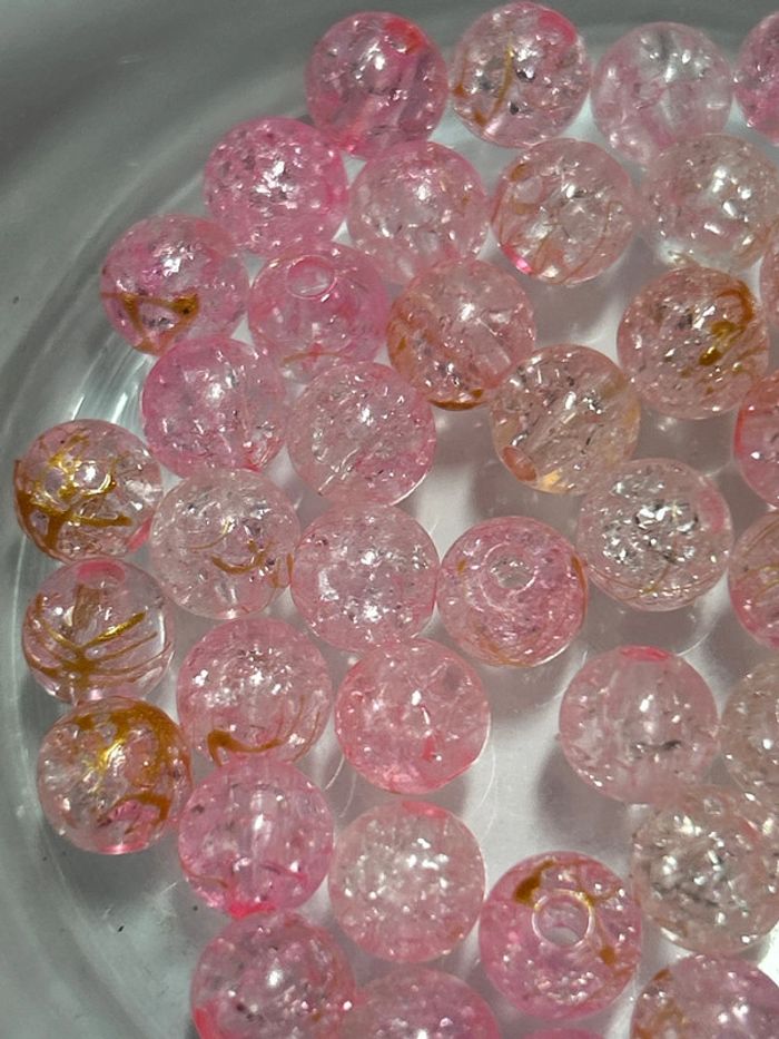 B36, 50 perles craquelées dripping doré 8mm plastique - photo numéro 3