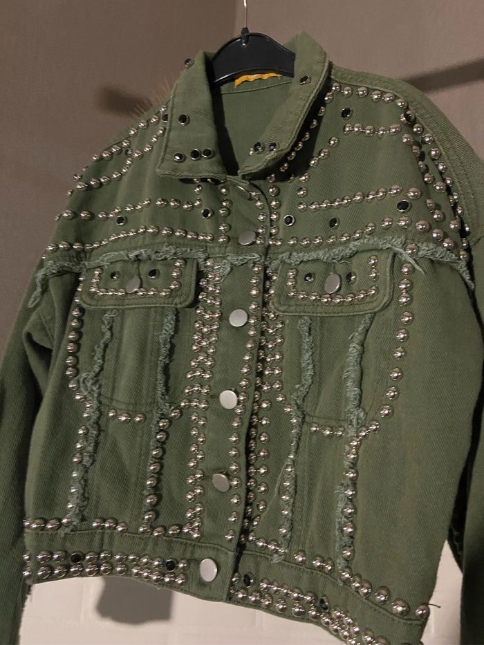 Veste en jean clouté kaki Yoyo S taille 8 ans - photo numéro 2