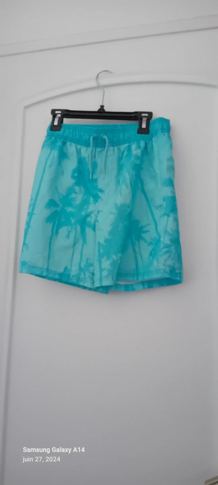 Short de bain motif palmiers turquoise garçon 12 ans kiabi - photo numéro 3