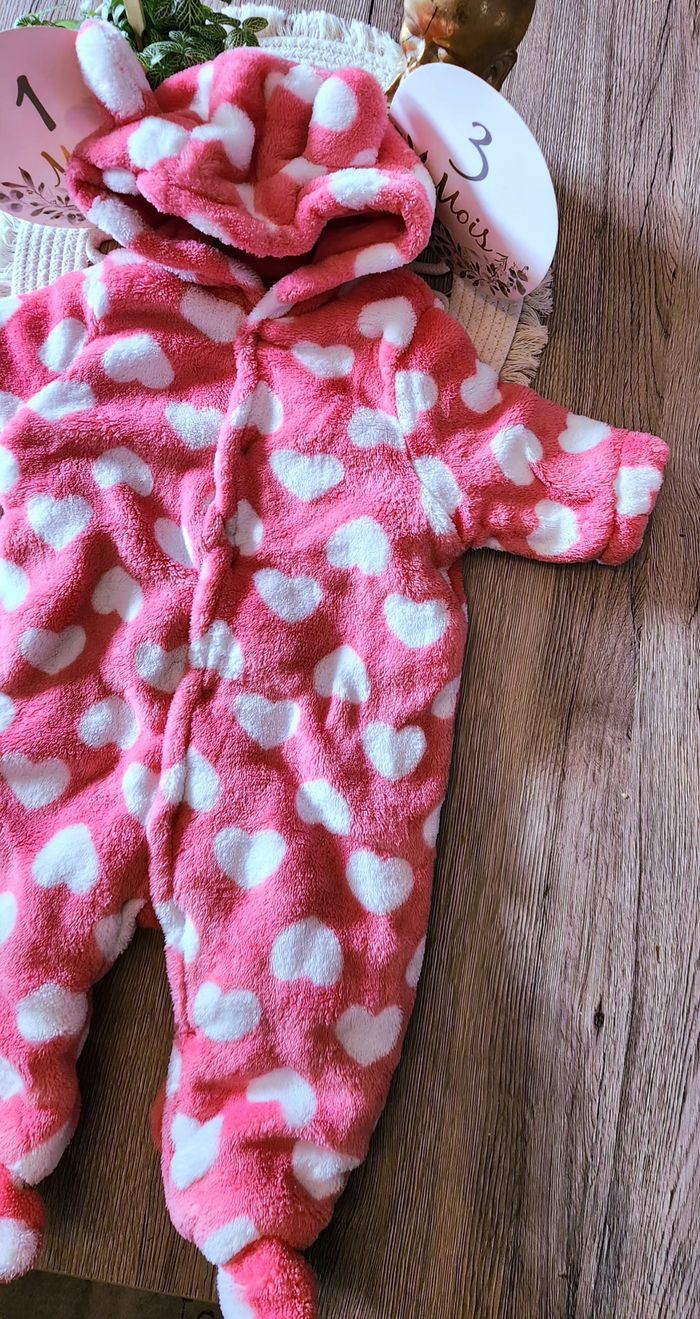 Combinaison Bébé fille 0/3mois Rose cœur - photo numéro 2