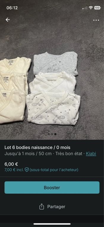 Lot 6 bodies naissance / 0 mois Kiabi