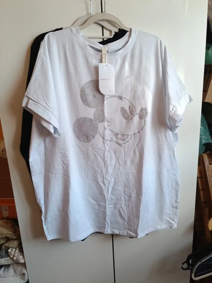 Tee shirt grande taille, tête Mickey argentée