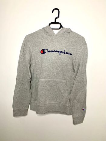 Pull à capuche / hoodie gris Champion logo brodé relief