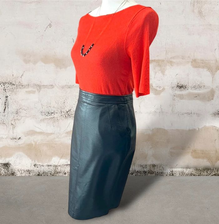 Jupe crayon mi longue cuir synthétique noir taille 38