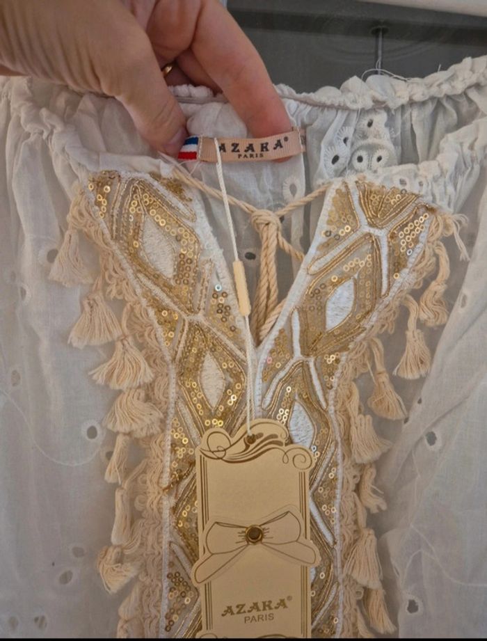 Ensemble bohème jupon et haut dentelle et broderies blanc et doré neuf T S/M - photo numéro 3